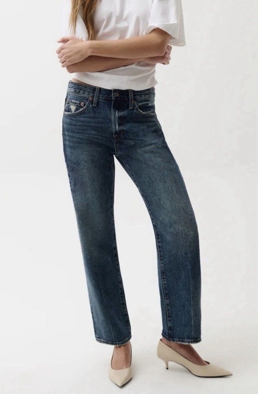 Pistola Lexi Mid-Rise Bowed Straight Jean Artisan Wash 100% Cotton Size 30